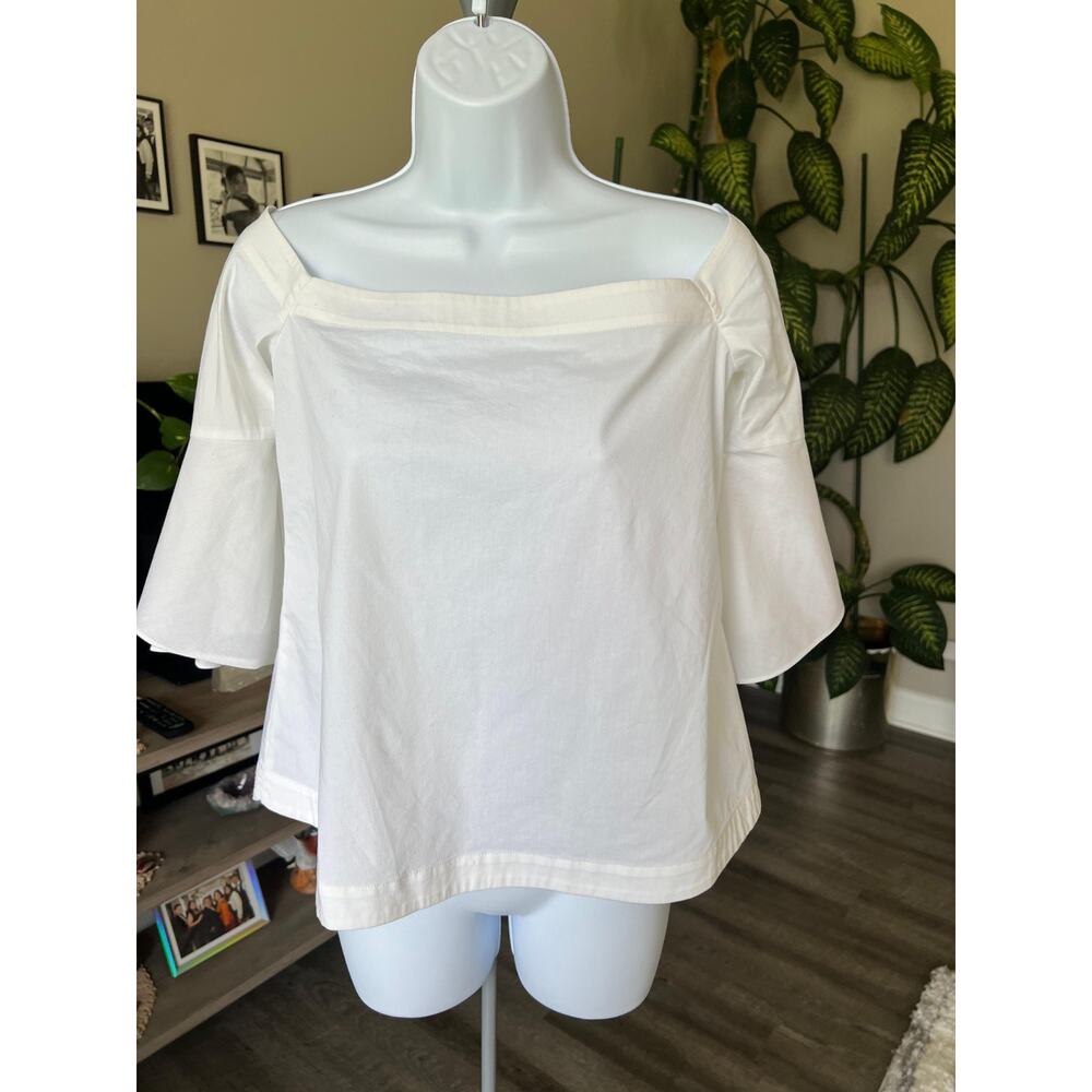 Laundry by Shelli‎ Segal White Square Neck Size 2 With 3/4 Sleeve Top Boho #535